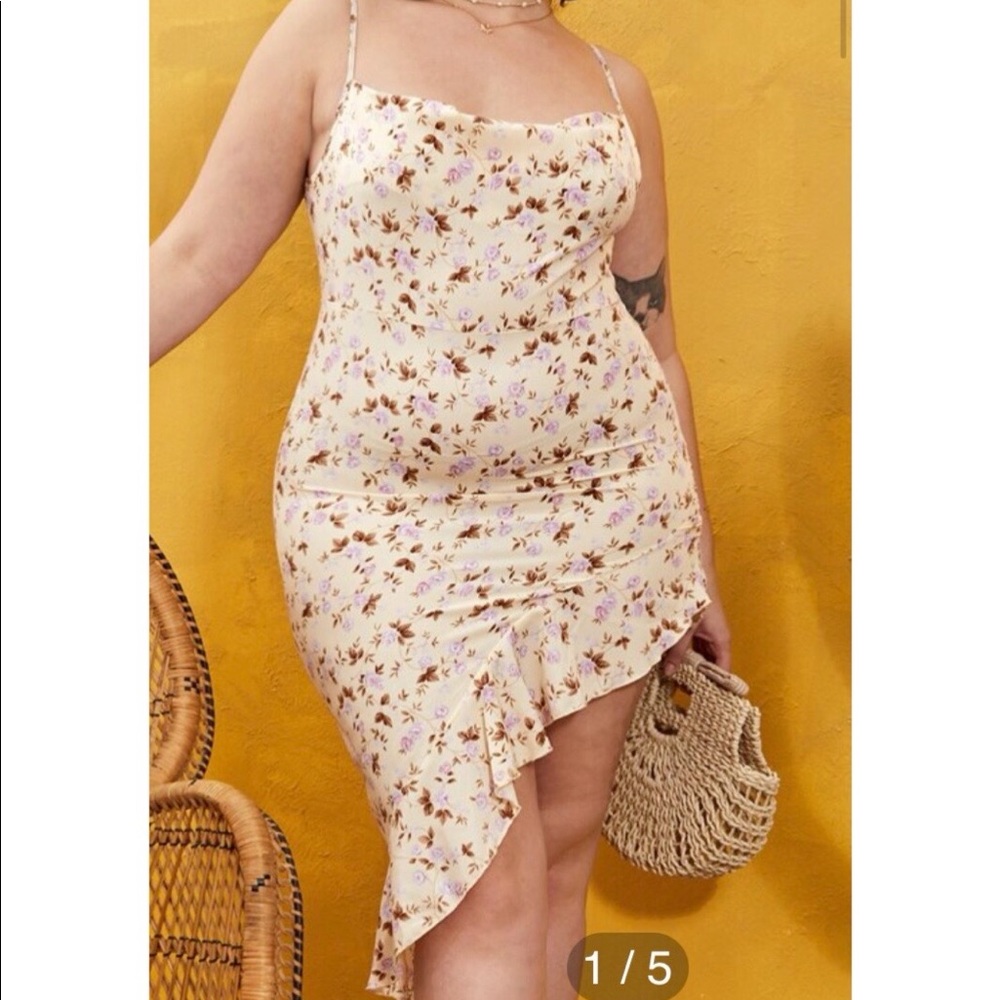 Shein Yellow Floral Asymmetrical Spaghetti Strap Dress